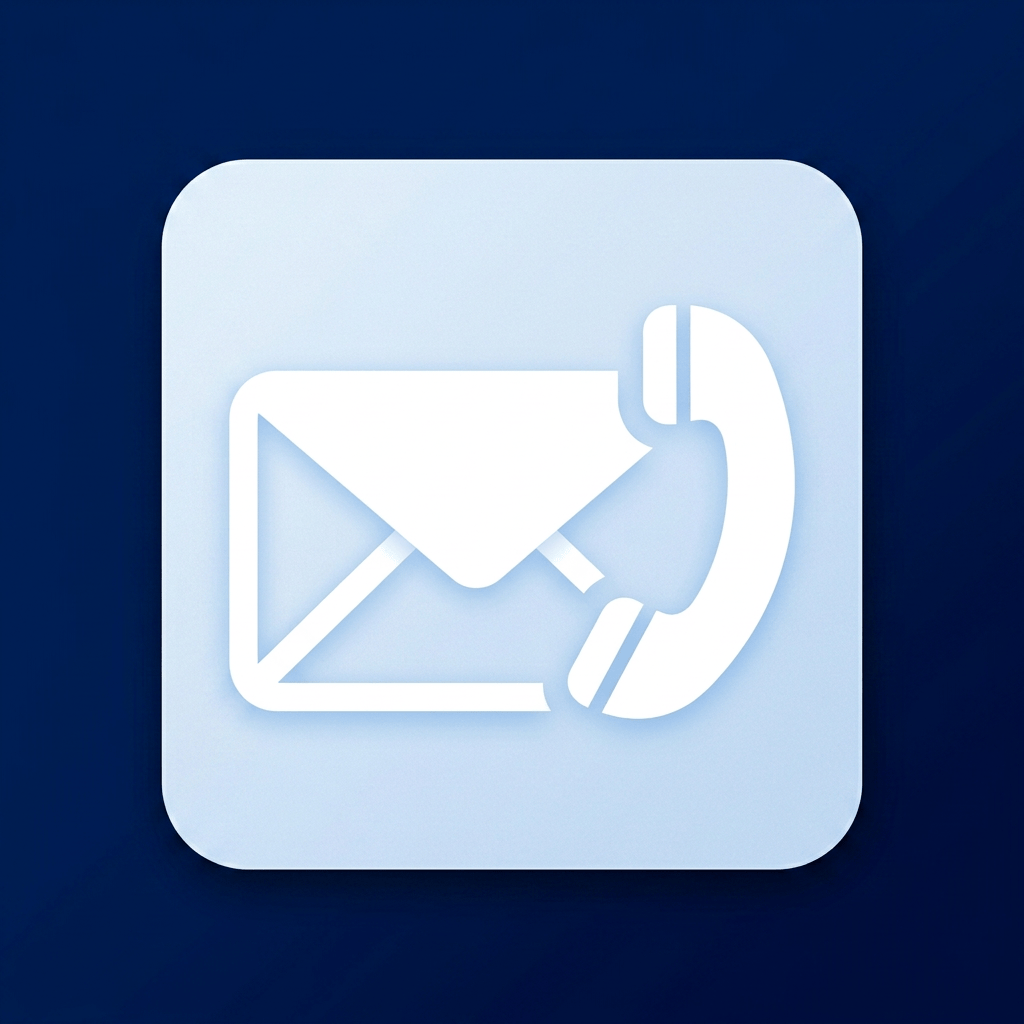 White phone handset and envelope icons on light blue rounded square background